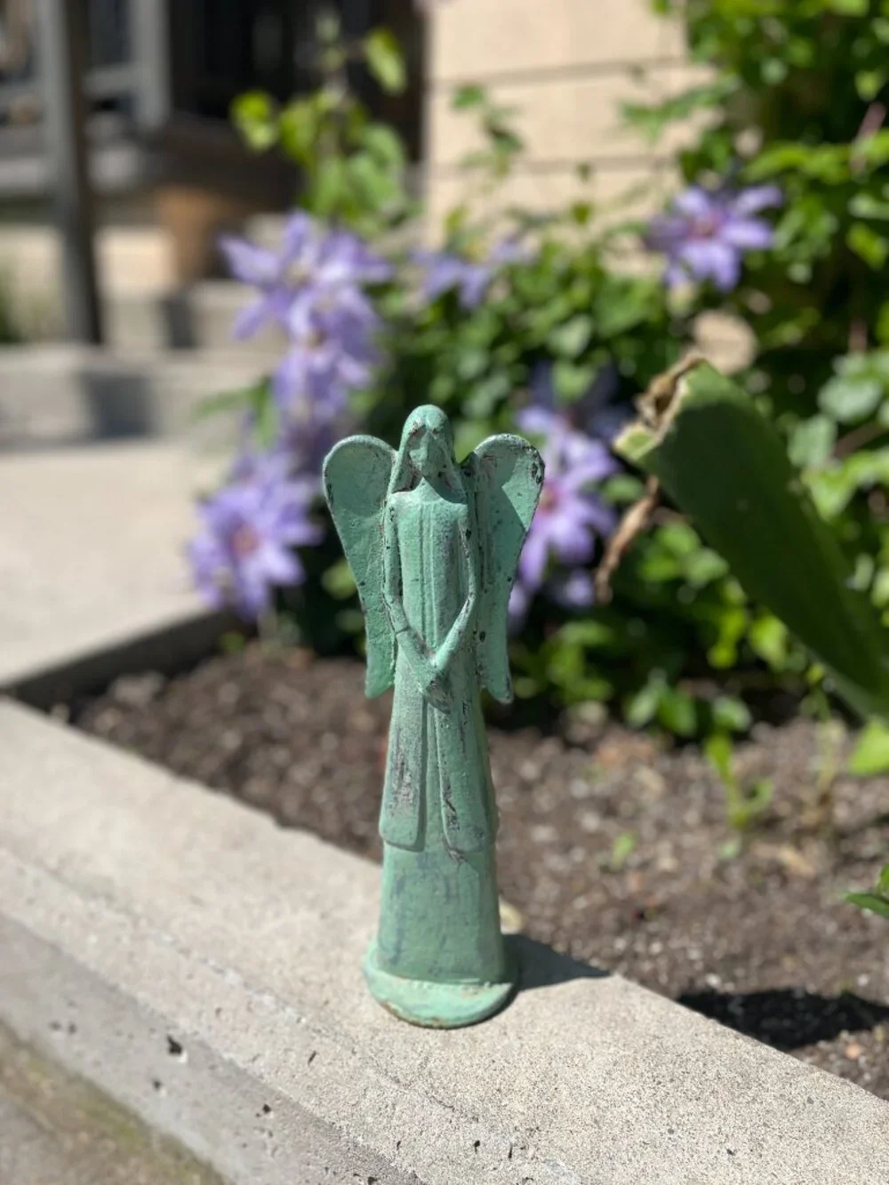 Vintage Angel Statue | Rustic Green Garden Decor - Picture 2 of 3
